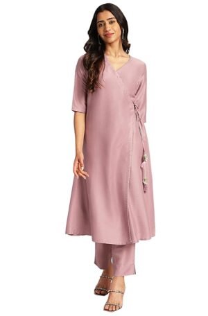 Lavender Chinnon Solid Wrap Kurta Set
