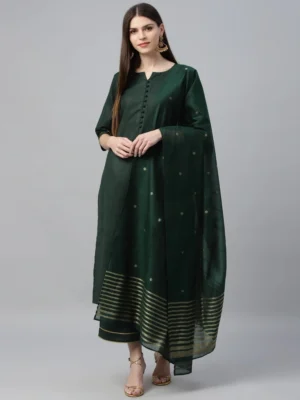Green Rayon Solid Kurta with Palazzo and Dupatta